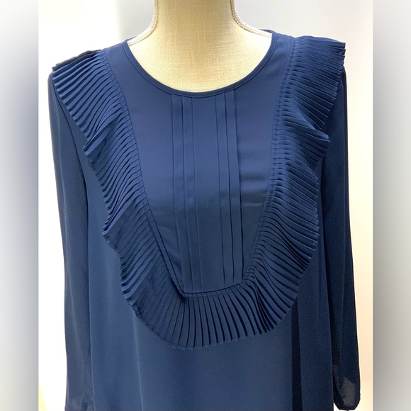 CeCe Navy Ruffle Pleated Bib Shift Dress - Picture 3 of 11